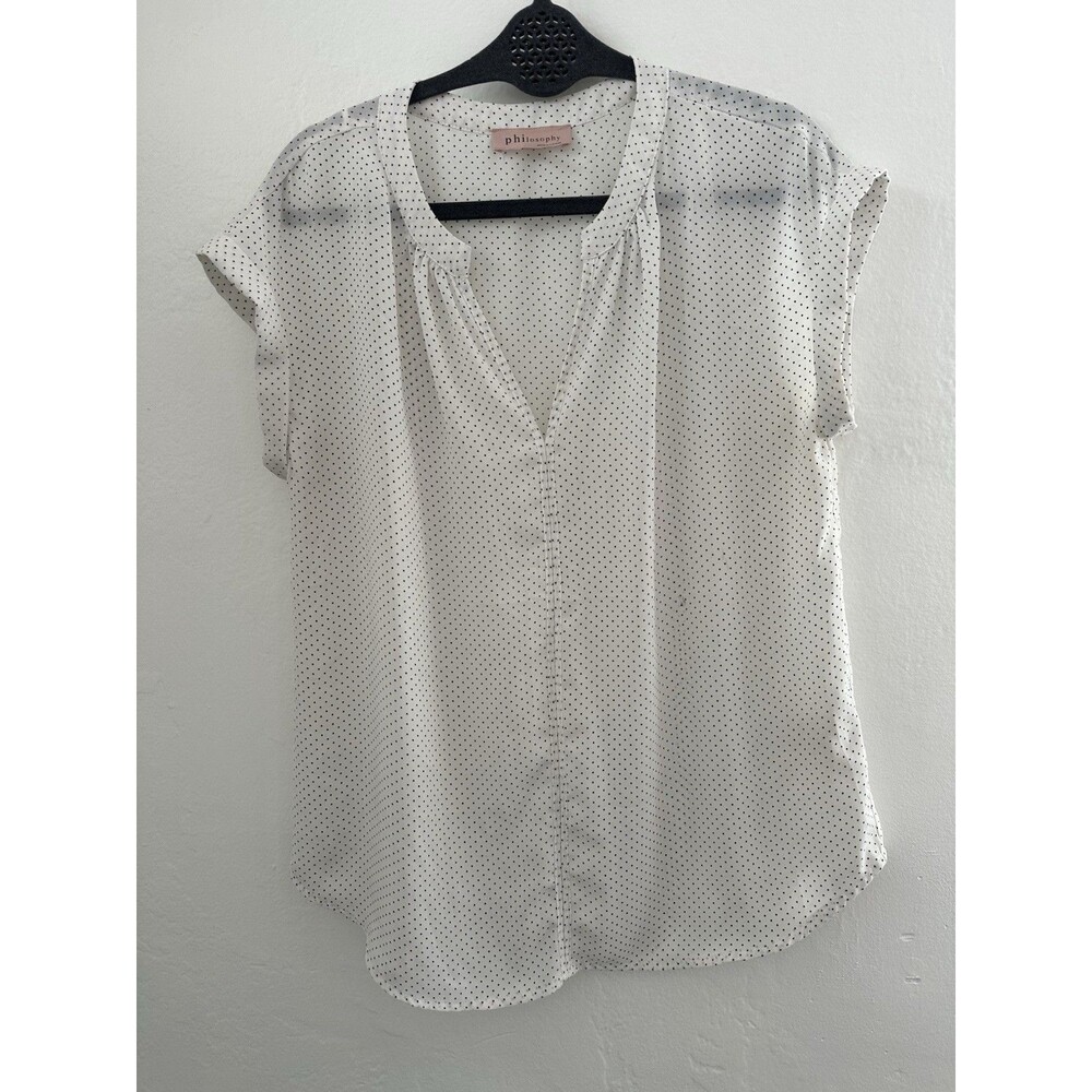 Philosophy Republic Clothing White Polka Dot Sleeveless Blouse Womens Medium